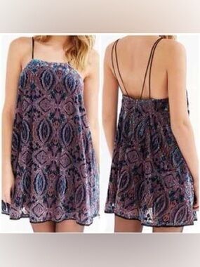 Urban Outfitters Purple Paisley Print Spaghetti-Strap Mini Dress
